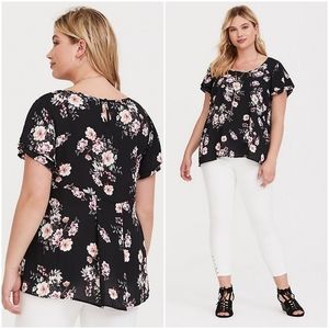Torrid Black Floral Short Sleeve Blouse 1 (14/16)